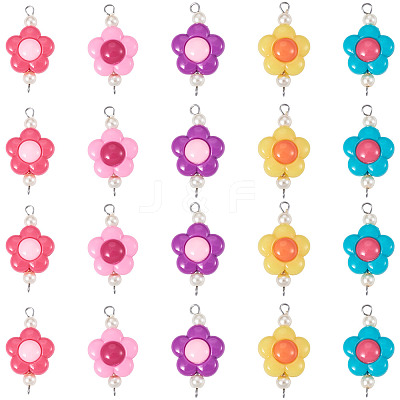 30Pcs 5 Colors Acrylic Beaded Connector Charms PALLOY-TAC0195-1