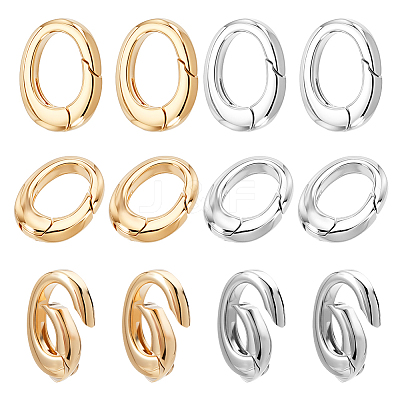 12Pcs 2 Colors Oval Brass Spring Gate Clasps KK-GA0002-16-1