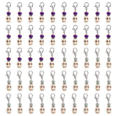 50Pcs 2 Style Halloween Synthetic Magnesite Skull Pendants Decorations HJEW-CA0001-62-1