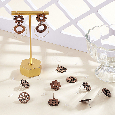 36Pcs 9 Style Walnut Wood Stud Earring Findings MAK-UN0001-43-1