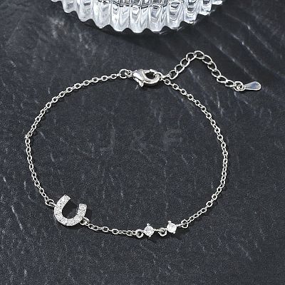 Brass Micro Pave Clear Cubic Zirconia Link Bracelets BJEW-E114-01D-P-1