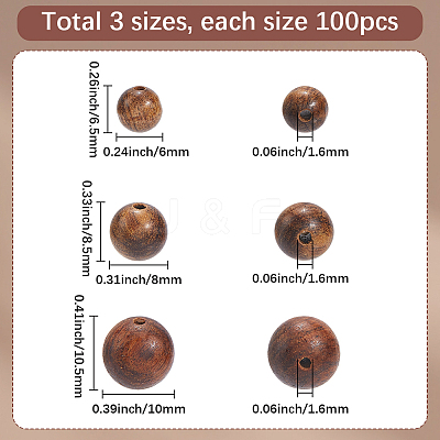 300Pcs 3 Styles Wood Beads WOOD-SC0002-14-1