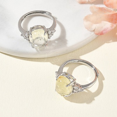 Brass Micro Pave Cubic Zirconia with Synthetic Lemon Quartz Cuff Open Rings RJEW-T035-01P-A-1