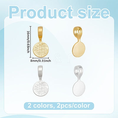 4Pcs 2 Colors 925 Sterling Silver Glue-on Flat Pad Bails STER-PH0004-38-1