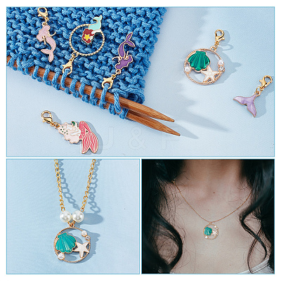 Mermaid Theme Pendant Crochet Lobster Clasp Charms HJEW-AB00402-1