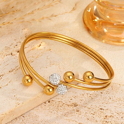 304 Stainless Steel & Rhinestone Cuff Bangles BJEW-E113-01G-1