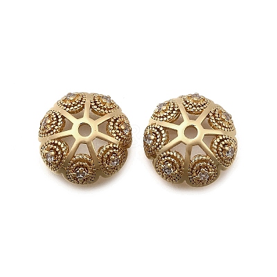 Brass Micro Pave Clear Cubic Zirconia Bead Caps KK-Z126-07G-1