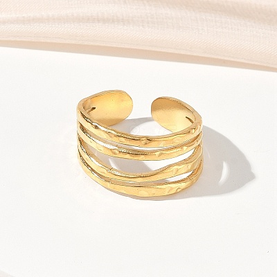 Adjustable 304 Stainless Steel Cuff Open Rings for Women RJEW-Z122-03G-06-1