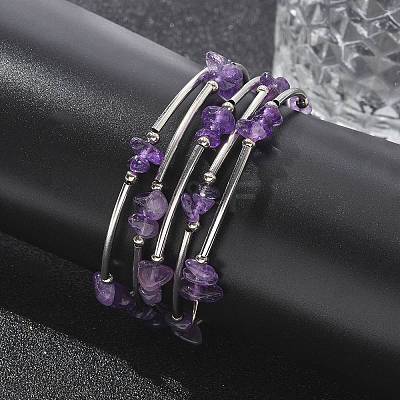 Natural Amethyst Chip Warp Bracelets BJEW-JB01517-02-1