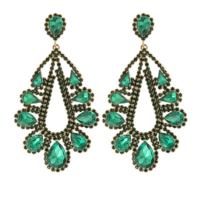 Teardrop Brass with Rhinestone Stud Dangle Earrings FS-WGBB975-02-1