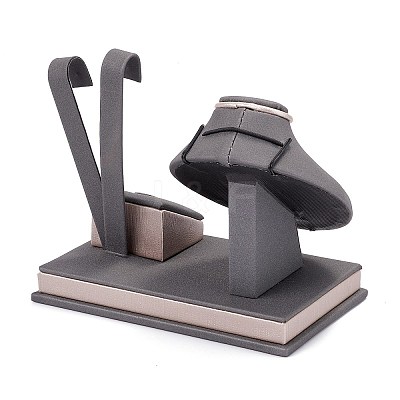 Wooden Clovered with PU Leather Jewelry Displays ODIS-F005-02E-1