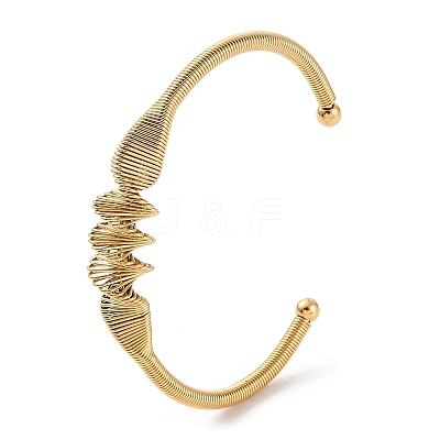 Ion Plating(IP) 304 Stainless Steel Wire Wrap Open Cuff Bangle BJEW-A139-03G-1