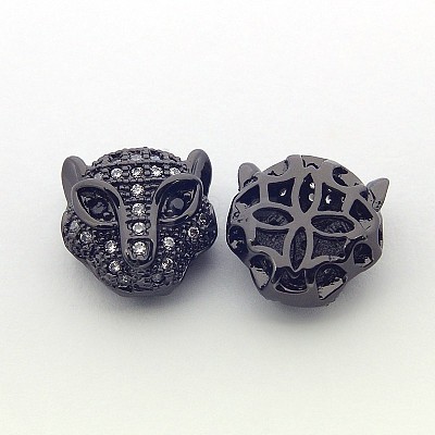Brass Micro Pave Cubic Zirconia Leopard Beads ZIRC-L007-41B-1