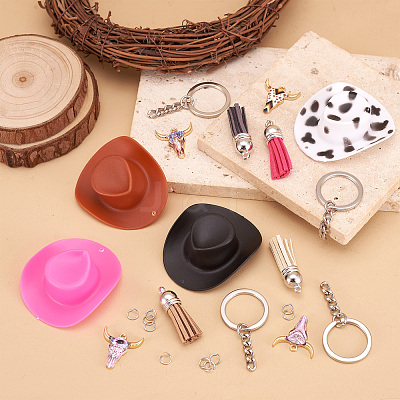 DIY West Cowboy Theme Iron Keychain Making Kit DIY-TA0009-40-1