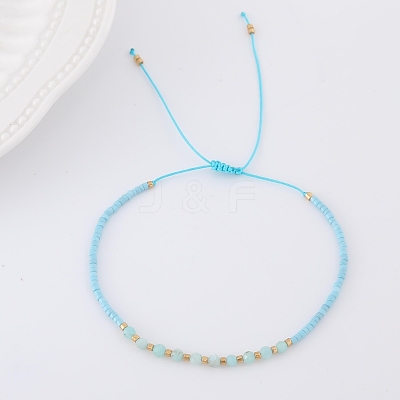2mm Faceted Natural Amazonite Beaded Braided Adjustable Bracelets for Women PF2854-9-1