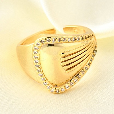 Brass Micro Pave Cubic Zirconia Adjustable Open Cuff Rings for Women RJEW-K292-12G-1