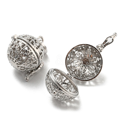 Rack Plating Brass Hollow Round Cage Pendants KK-P238-07P-1