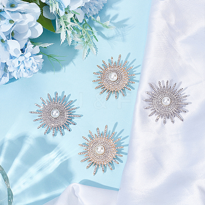 4Pcs 2 Colors Sun Alloy Rhinestone Lapel Pins JEWB-ME0001-14-1
