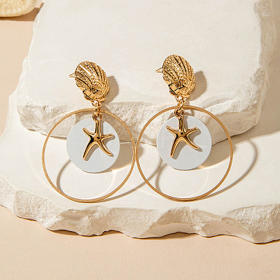 Starfish Alloy Enamel Dangle Stud Earrings FS-WGE4477-04-1