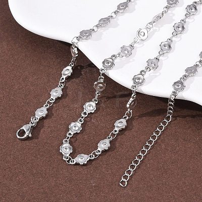 5.5MM 304 Stainless Steel Flower Link Chain Necklaces NJEW-P346-01P-1