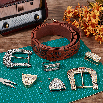 2Sets 2 Colors Alloy Buckle with Rhinestonr Sets AJEW-BC0007-48-1