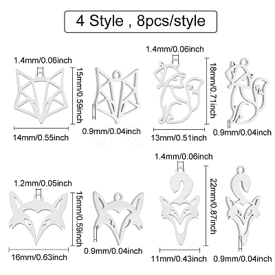 32Pcs 4 Style 201 Stainless Steel Pendants STAS-DC0010-70-1