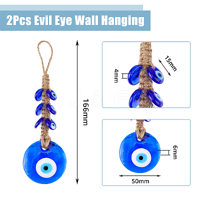 2Pcs Glass Turkey Evil Eye Car Hanging Decorations HJEW-DC0001-14-1