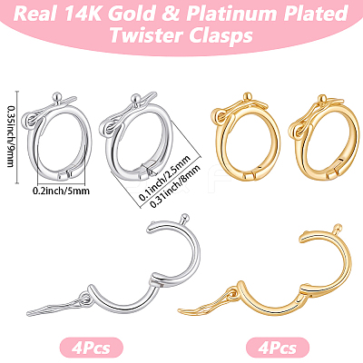 8Pcs 2 Colors Brass Twister Clasps KK-BBC0023-80-1