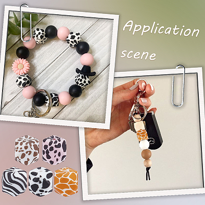 50Pcs 5 Styles Colorful Pattern Printed Silicone Focal Beads SIL-SP0001-24-1