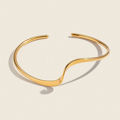 Minimalist Wave Shape 304 Stainless Steel Open Cuff Bracelets for Women LS-XJ3196-1