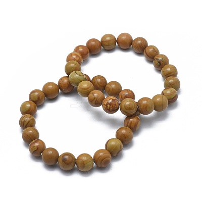 Natural Wood Lace Stone Bead Stretch Bracelets BJEW-K212-C-041-1