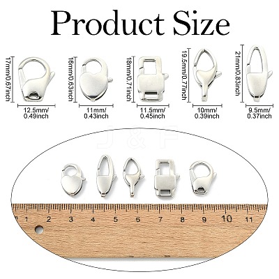10Pcs 5 Styles 304 Stainless Steel Lobster Claw Clasps STAS-CJ0003-24-1