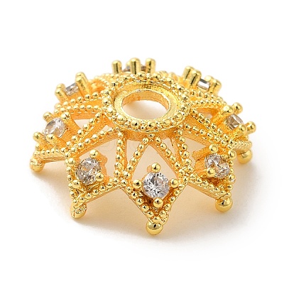 Brass Micro Pave Clear Cubic Zirconia Bead Caps KK-C072-01B-G-1