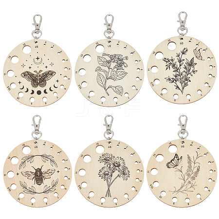 6Pcs Wood Knitting Needle Gauge Guide Pendant Decorations HJEW-BC00112-1