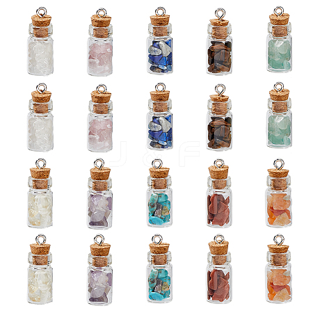 40Pcs 10 Colors Natural & Synthetic Mixed Gemstone Chip Pendants PALLOY-AB00151-1