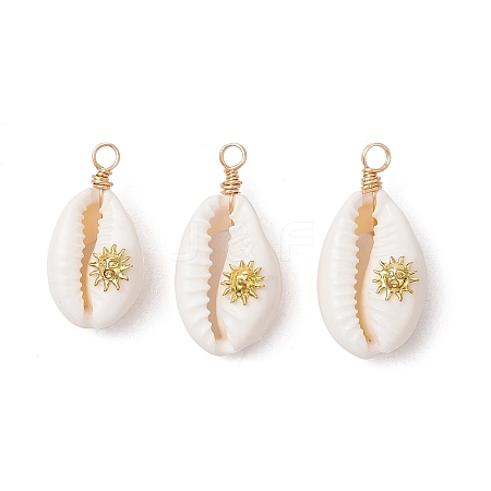 Copper Wire Wrapped Natural Cowrie Shell Pendants PALLOY-JF03554-06-1