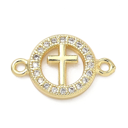 Brass Micro Pave Clear Cubic Zirconia Religion Ring with Cross Links Connector Charms KK-A282-08A-G-1