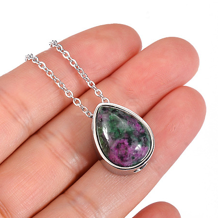 Natural Ruby in Zoisite Teardrop Urn Ashes Pendant Necklace BOTT-PW0005-24C-1