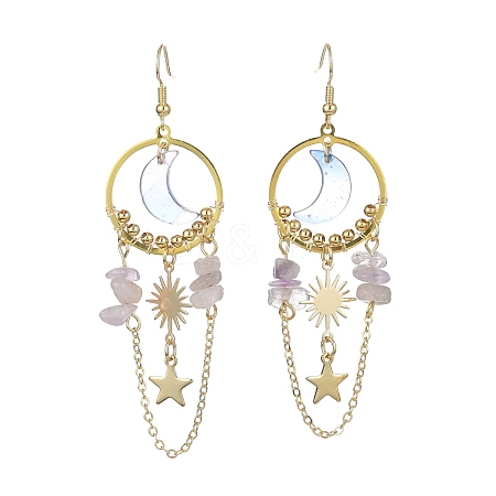 Moon & Sun & Star Alloy Chandelier Earrings EJEW-TA00294-1