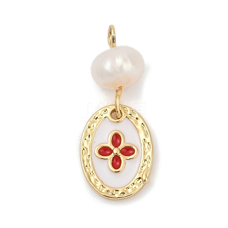 Natural Cultured Freshwater Pearl & Brass Pendants X-KK-U062-14G-02-1