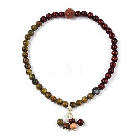 Blood Sandalwood & Verawood Round Beaded Stretch Bracelet BJEW-B080-19-1