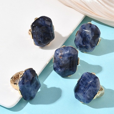 Natural Sodalite & Alloy Finger Rings for Women RJEW-G375-01G-07-1