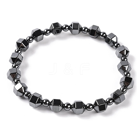 Round & Faceted Bicone Drum Synthetic Non-magnetic Hematite Beaded Stretch Bracelets for Women BJEW-Q345-02-1