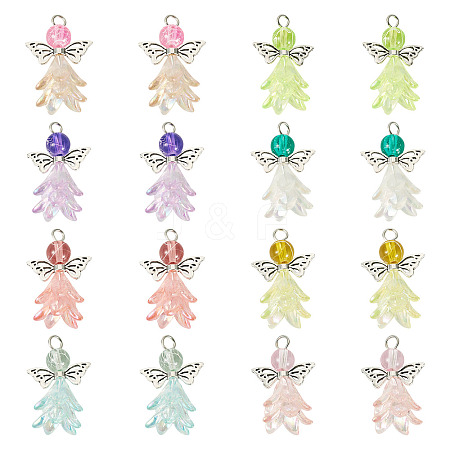 32Pcs 8 Colors Acrylic & Glass Pendants PALLOY-TAC0175-1