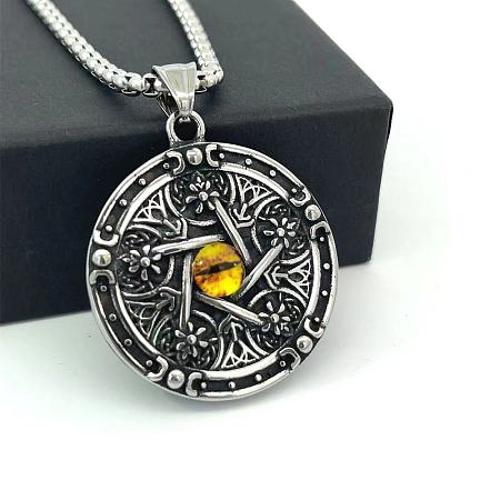European Stainless Steel Yellow Evil Eye Star Pendant Necklaces for Men YW2402-1