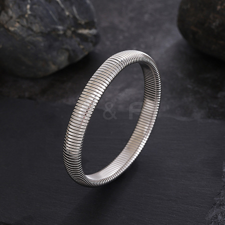 201 Stainless Steel Ribbed Bangles for Women BJEW-T024-02P-1