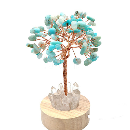 Natural Amazonite Chips Tree Night Light Lamp Decorations PW-WG63079-09-1