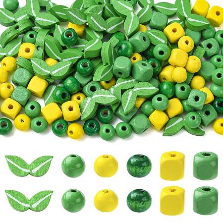 140Pcs 6 Styles Spray Painted Wooden Beads WOOD-FS0002-54-1