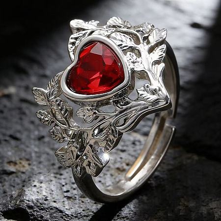 Alloy Rhinestone Heart with Leaf Cuff Open Rings for Women WG7A7E7-02-1