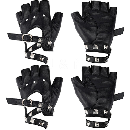 2 Pairs PU Leather Biker Punk Gloves with Belt AJEW-CL0003-02-1
